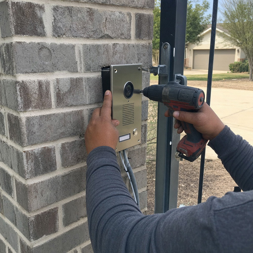 Gate access control system installation by technician in Devine, TX