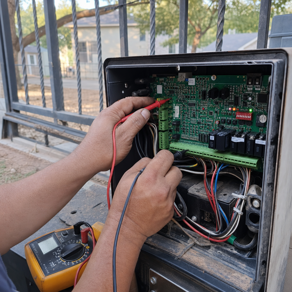 Gate motor and opener repair with multimeter testing circuit board